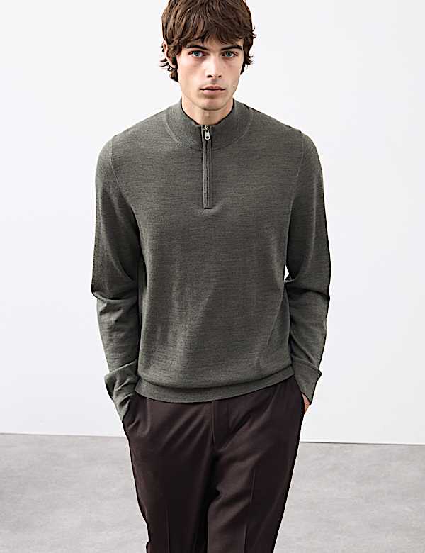 Pure Extra Fine Merino Wool Half Zip Jumper - US