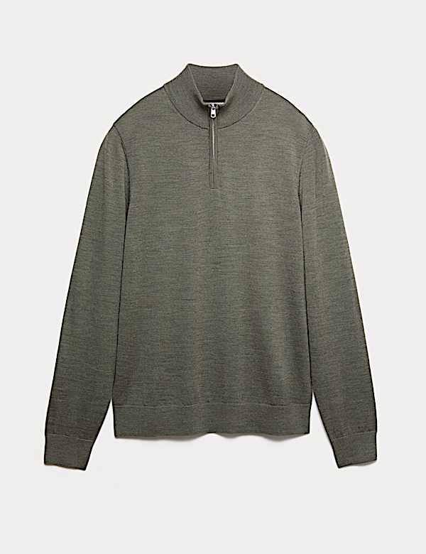 Pure Extra Fine Merino Wool Half Zip Jumper - US