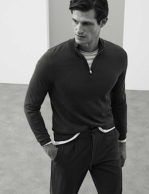 Πουλόβερ με φερμουάρ από μαλλί Merino Extra Fine - GR