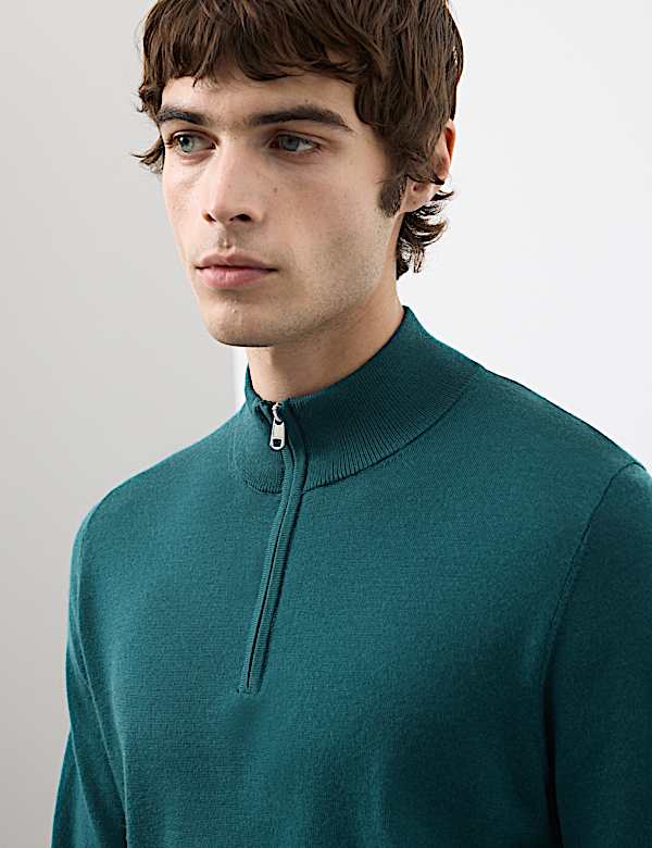 Pure Extra Fine Merino Wool Half Zip Jumper - ES