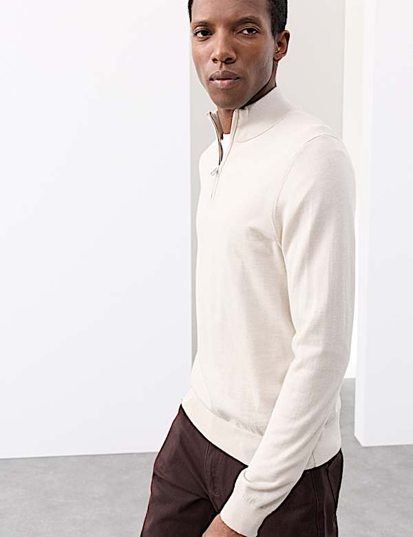 Pure Extra Fine Merino Wool Half Zip Jumper - JP