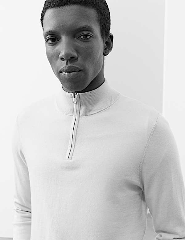 Pure Extra Fine Merino Wool Half Zip Jumper - JP