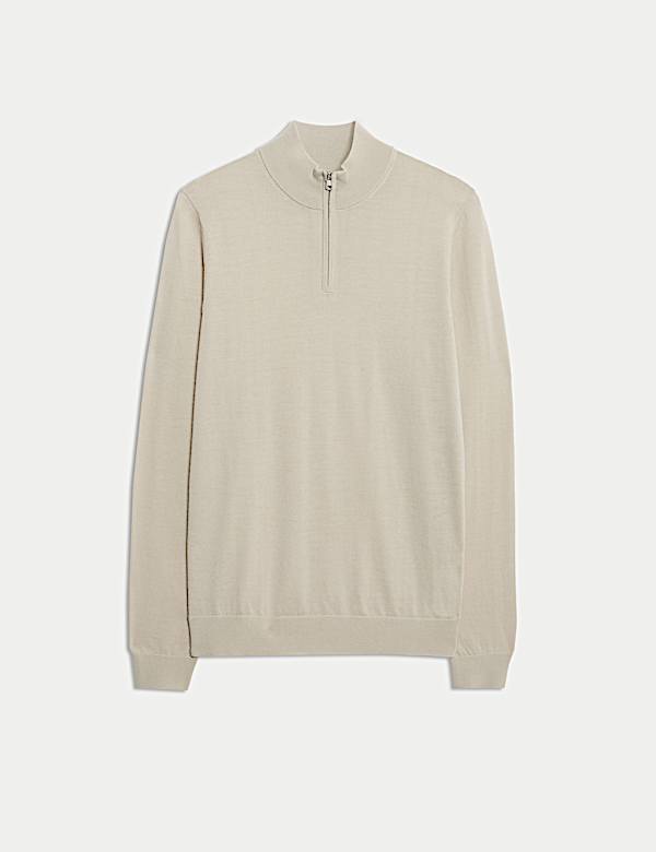 Pure Extra Fine Merino Wool Half Zip Jumper - JP