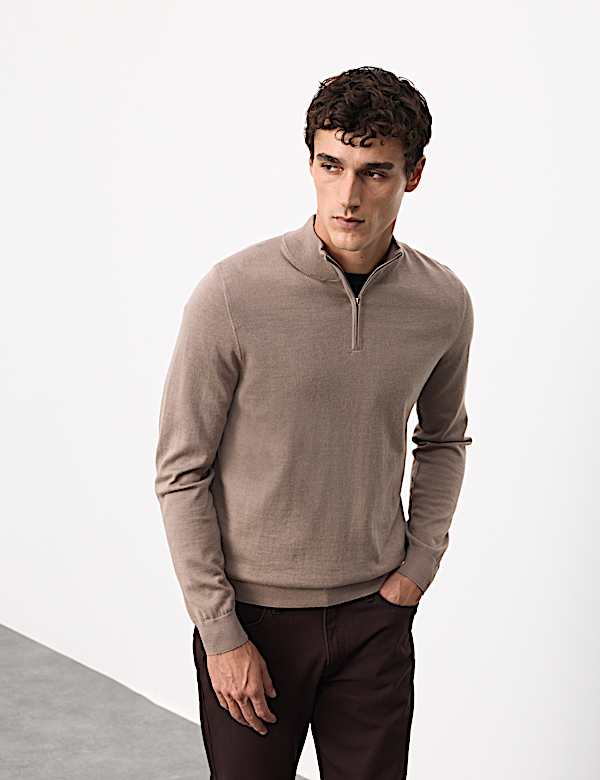 Pure Extra Fine Merino Wool Half Zip Jumper - US