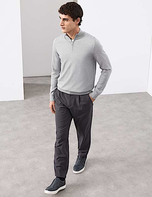 Pure Extra Fine Merino Wool Half Zip Jumper - JP
