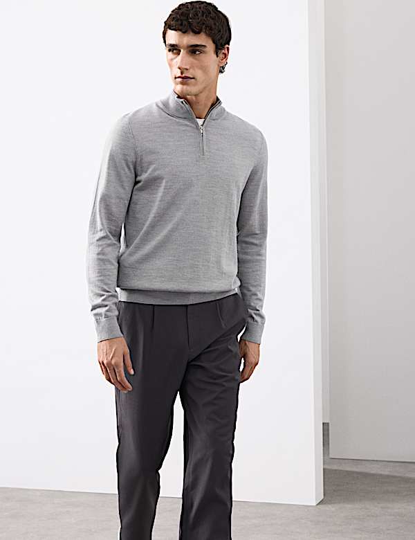 Pure Extra Fine Merino Wool Half Zip Jumper - JP