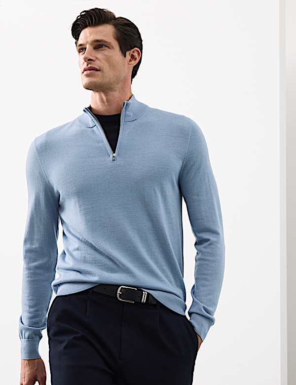 Pure Extra Fine Merino Wool Half Zip Jumper - FR