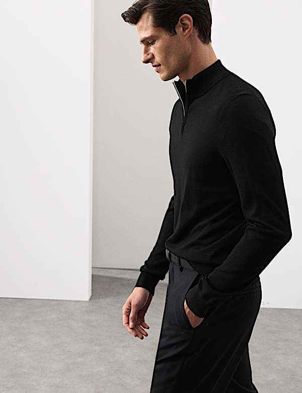 Pure Extra Fine Merino Wool Half Zip Jumper - US