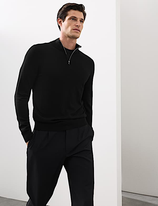 Pure Extra Fine Merino Wool Half Zip Jumper - US