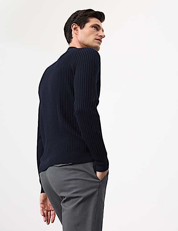 Gerippter Pullover aus Merinomischgewebe mit Stehkragen - AT