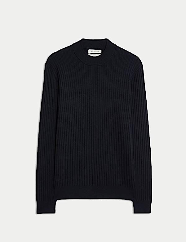 Gerippter Pullover aus Merinomischgewebe mit Stehkragen - AT