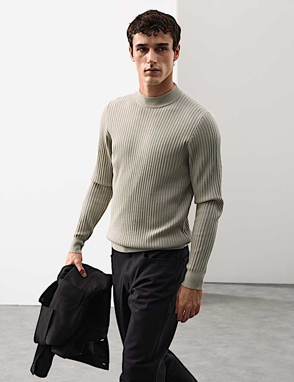 Merino Blend Rib Mock Neck Jumper