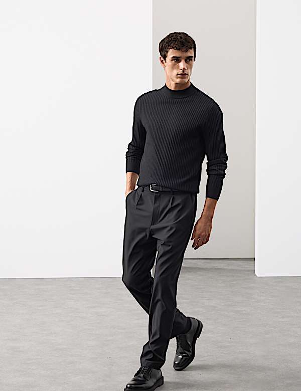 סריג ריב מתערובת צמר מרינו עם צווארון דמה - IL