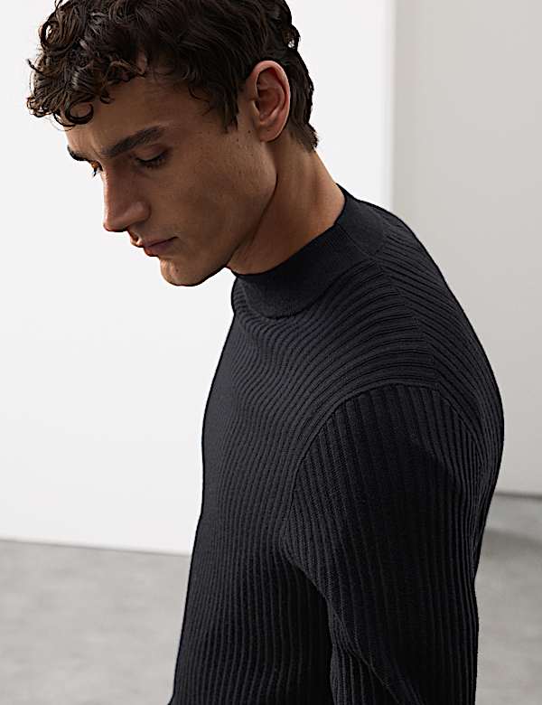 סריג ריב מתערובת צמר מרינו עם צווארון דמה - IL