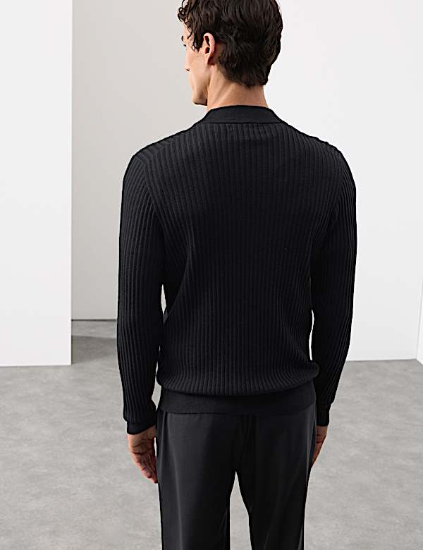 סריג ריב מתערובת צמר מרינו עם צווארון דמה - IL