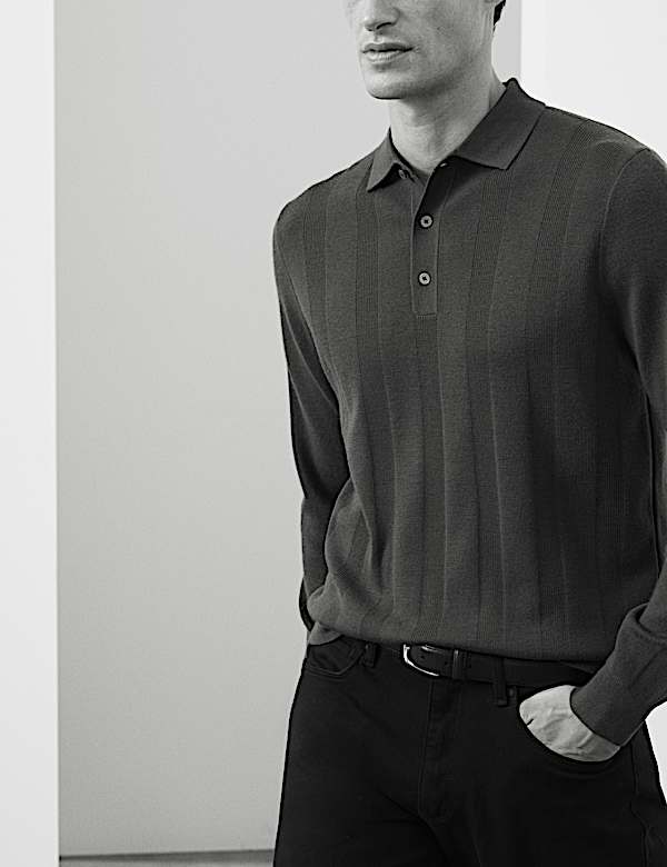 Polo en maille de m&eacute;lange de laine m&eacute;rinos extra-fine - FR