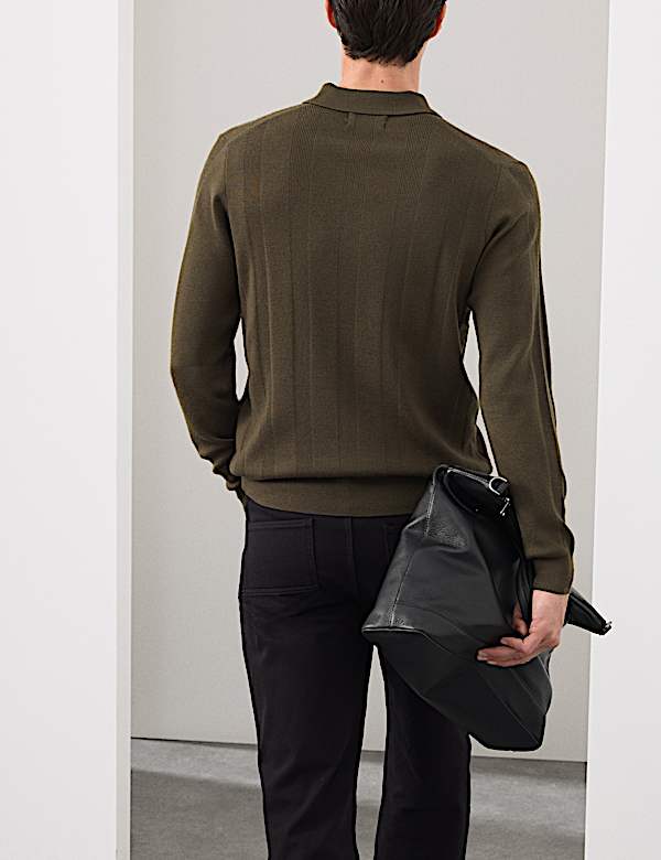 Polo en maille de m&eacute;lange de laine m&eacute;rinos extra-fine - FR