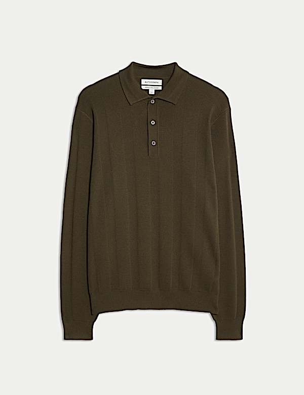 Polo en maille de m&eacute;lange de laine m&eacute;rinos extra-fine - FR