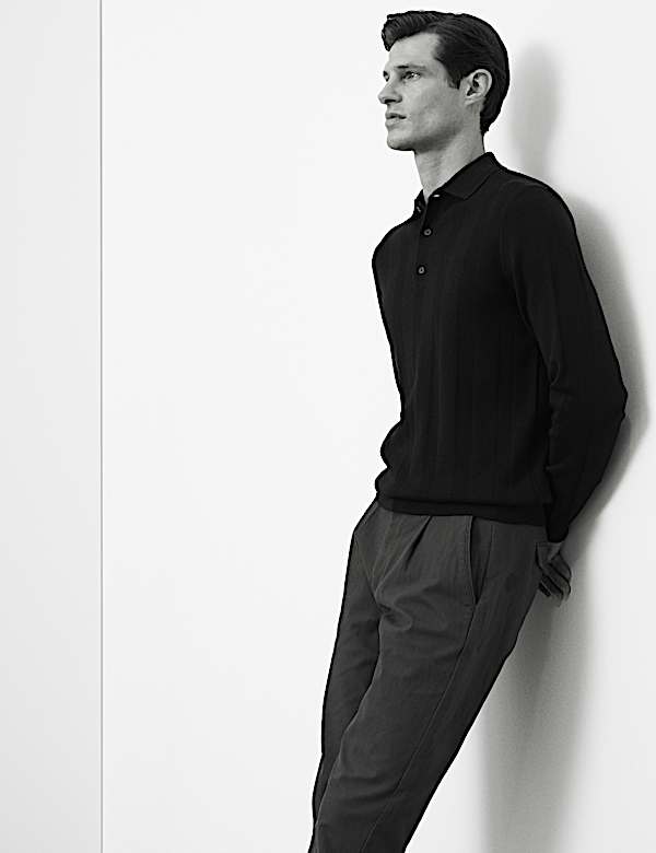 חולצת פולו סרוגה מתערובת צמר מרינו עדין במיוחד - IL