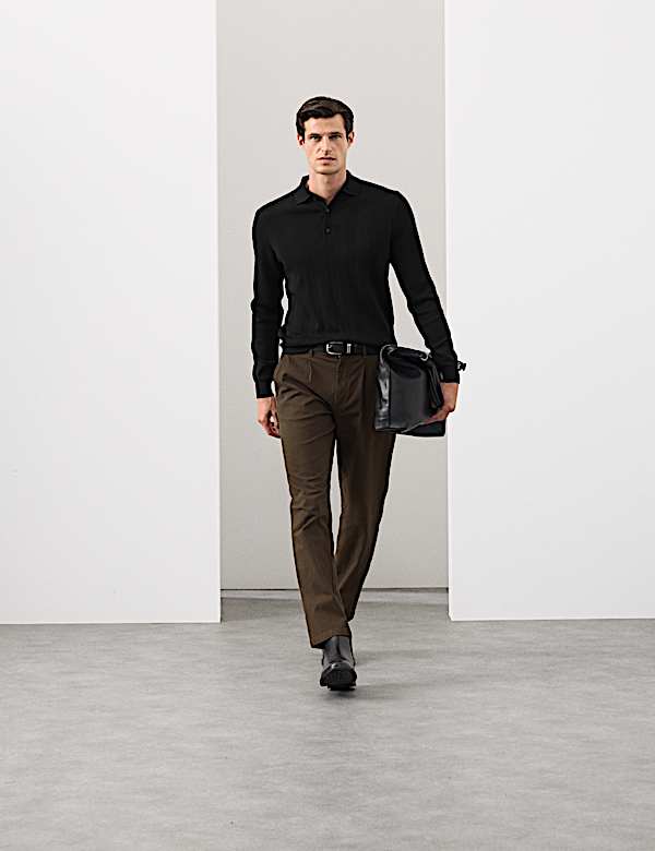 חולצת פולו סרוגה מתערובת צמר מרינו עדין במיוחד - IL