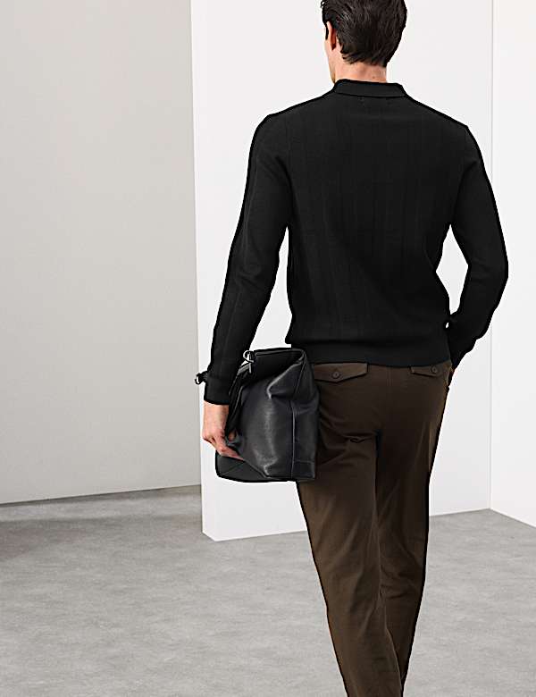 חולצת פולו סרוגה מתערובת צמר מרינו עדין במיוחד - IL