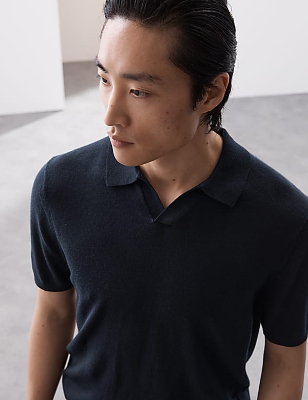 Pure Extra Fine Merino Wool Knitted Polo Shirt - BN