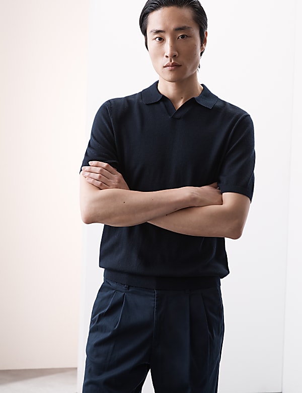 Pure Extra Fine Merino Wool Knitted Polo Shirt - BN