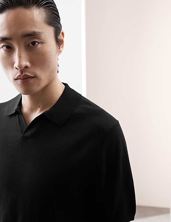 חולצת פולו סרוגה מצמר מרינו טהור ועדין במיוחד - IL