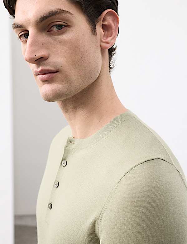 Pure Extra Fine Merino Wool Henley Jumper - KR