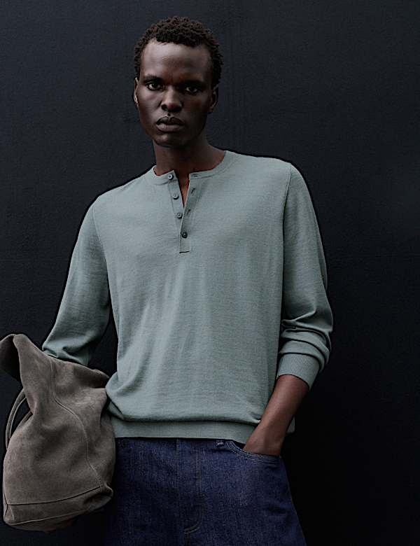 Pure Extra Fine Merino Wool Henley Jumper - CH