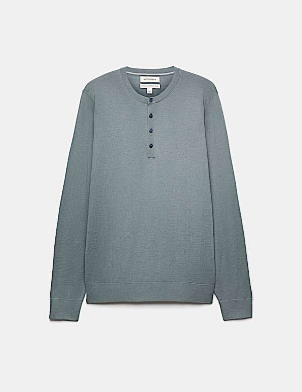 Pure Extra Fine Merino Wool Henley Jumper - CH