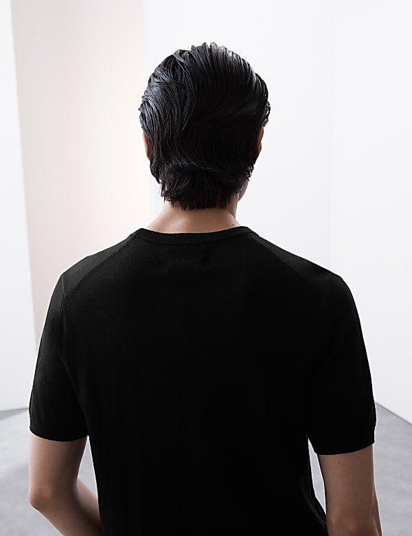 חולצת טי סרוגה מצמר מרינו טהור ועדין במיוחד - IL