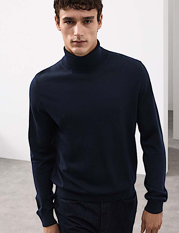 Pure Extra Fine Merino Wool Roll Neck Jumper - GR