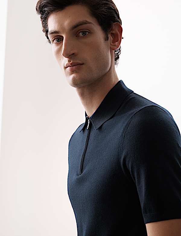 Pure Extra Fine Merino Wool Knitted Polo Shirt - VN