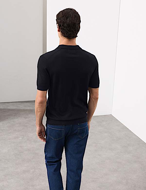 Pure Extra Fine Merino Wool Knitted Polo Shirt - VN