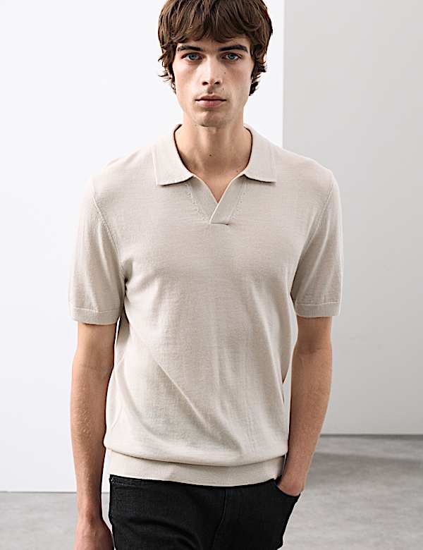 Pure Extra Fine Merino Wool Knitted Polo Shirt - US