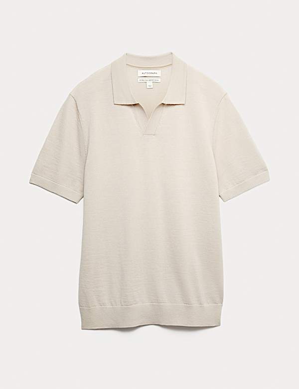 Pure Extra Fine Merino Wool Knitted Polo Shirt - US