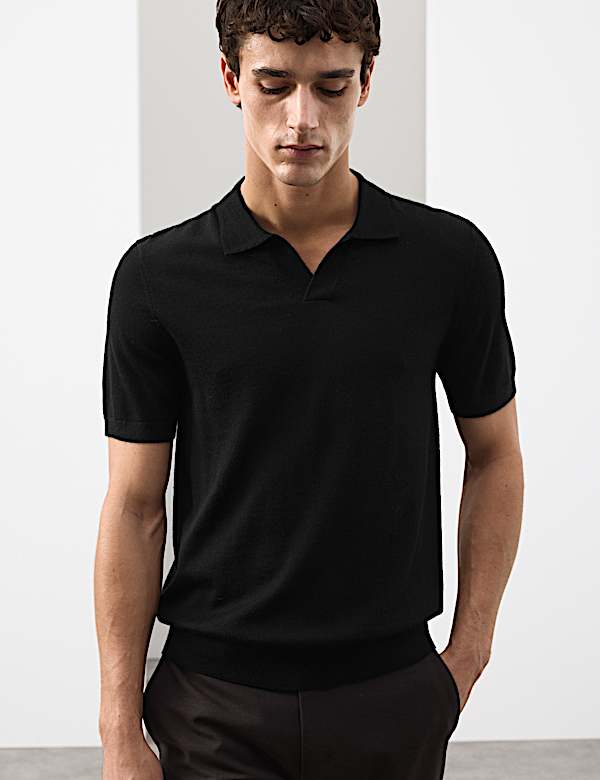 Pure Extra Fine Merino Wool Knitted Polo Shirt - US