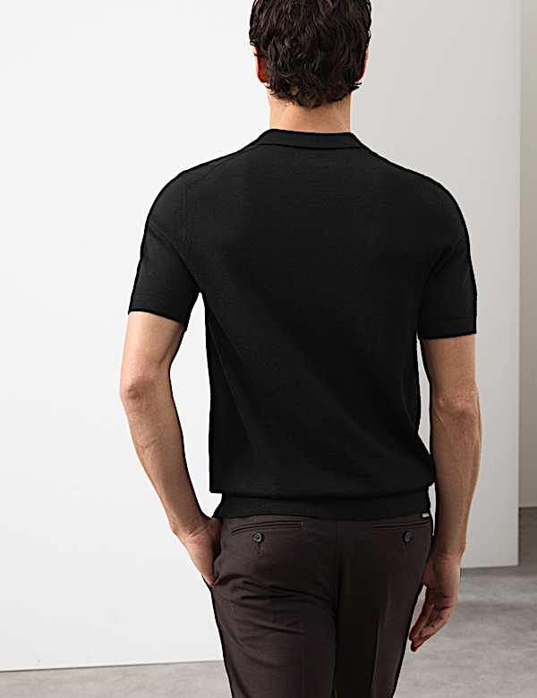 Pure Extra Fine Merino Wool Knitted Polo Shirt - US