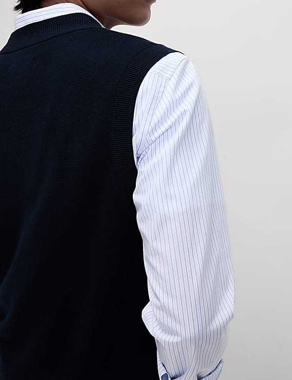 Gilet de costume en maille de coton textur&eacute; &agrave; col en V - FR