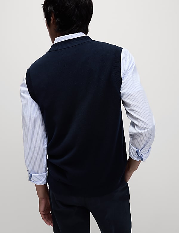 Gilet de costume en maille de coton textur&eacute; &agrave; col en V - FR