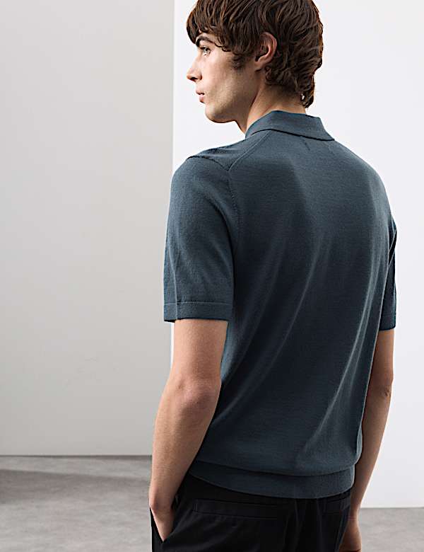 Pure Extra Fine Merino Wool Knitted Polo Shirt - LV