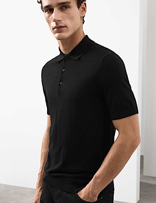 Pure Extra Fine Merino Wool Knitted Polo Shirt - FI