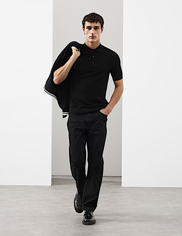 חולצת פולו סרוגה מצמר מרינו טהור ועדין במיוחד - IL