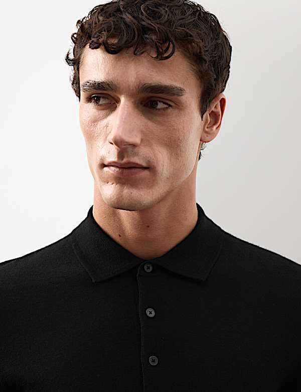 חולצת פולו סרוגה מצמר מרינו טהור ועדין במיוחד - IL