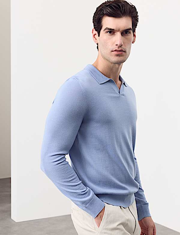 Pure Extra Fine Merino Wool Knitted Polo Shirt - LV