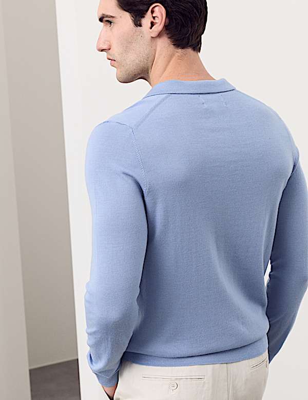 Pure Extra Fine Merino Wool Knitted Polo Shirt - LV