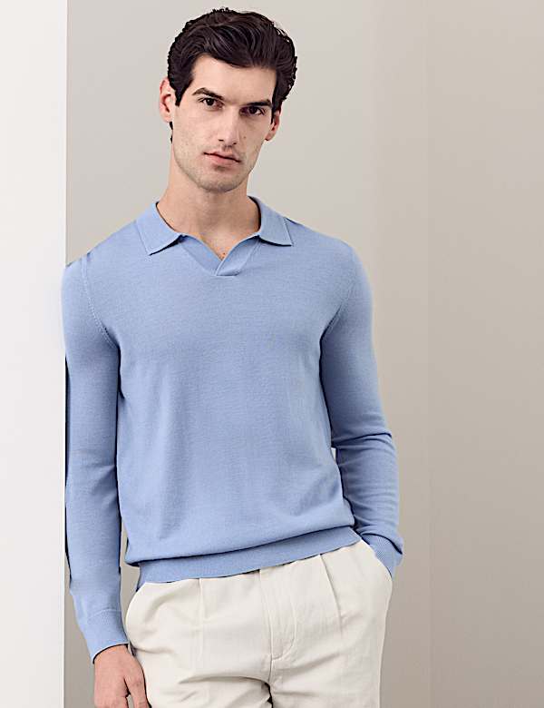 Pure Extra Fine Merino Wool Knitted Polo Shirt - LV