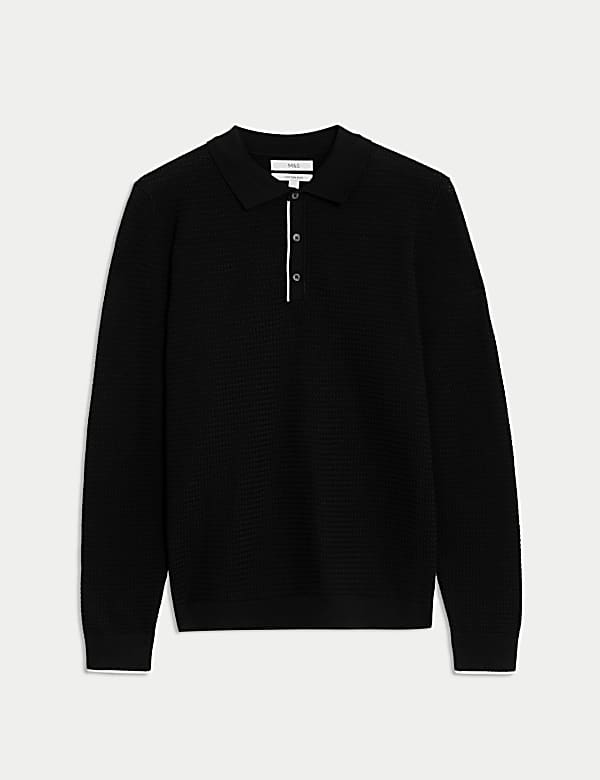 Polo en maille 100&nbsp;% coton &agrave; motif textur&eacute; - CH