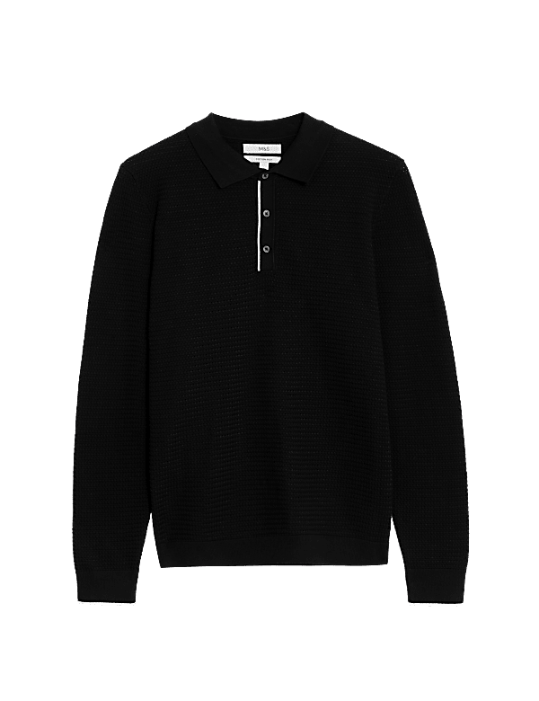 Pure Cotton Textured Knitted Polo Shirt